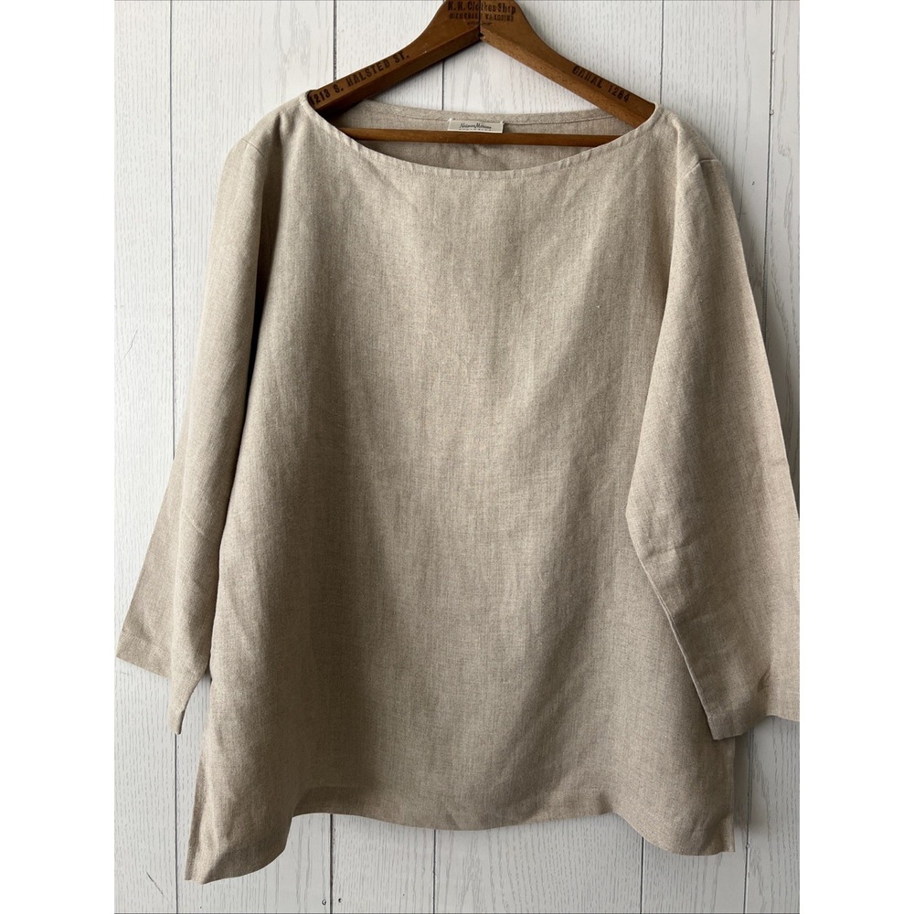 Neiman Marcus Vintage 100% Linen Boat Neck Blouse Large Natural Beige Lagenlook